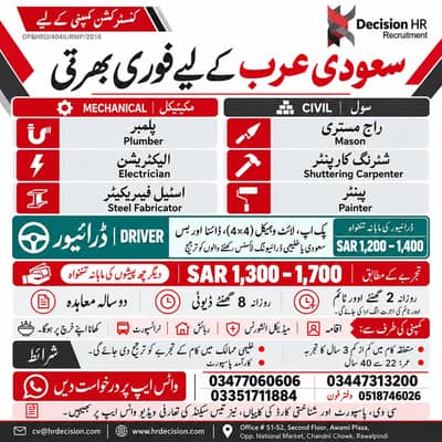 _ سعودی عرب میں فوری بھرتی!    | Urgent Hiring in Saudi Arabia _