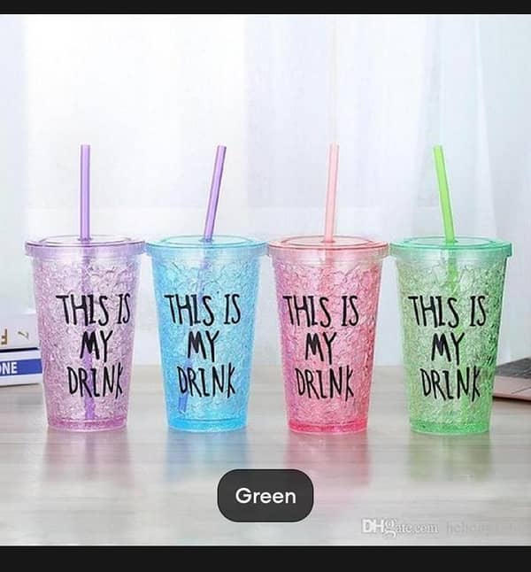 T  Acrylic Frosty Mason Jar Freezing Gel Ice Cup with Straw and Lid for Juice, Soft Drinks, Water, 450ML