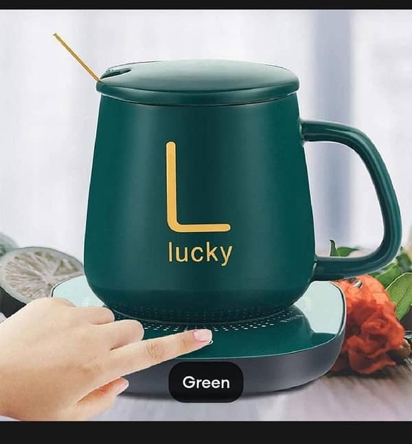 T  Coffee Mug-Warmer, USB Electric Coffee Cup Warmer for Desk, with Automatic On/Off to Keep Temperature Up to 104-122℉/ 40-50℃, Include Ceramic Mug, Cover, Spoon, Enjoy Anytime Hot Drinks,Green