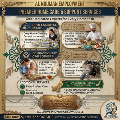 Cooks, House Maid , Chef, Helper, Driver, Couple Maids , Patient care