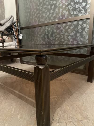 3x3 Glass Top Center Table for Sale in Pakistan | Brown Wooden Frame