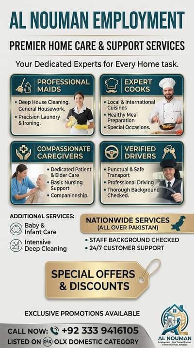 Maid Services, House Maid , Cook, Chef, Helper, Driver, Couple Maids