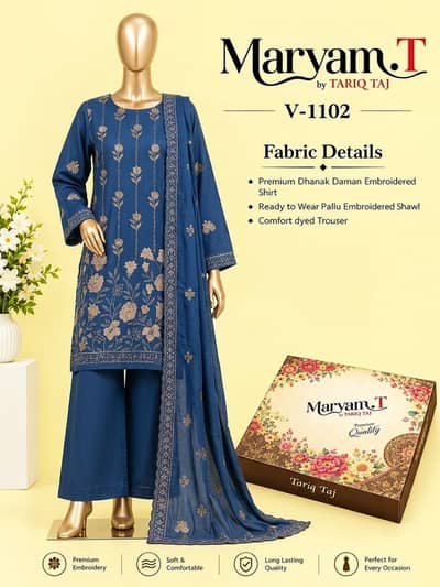 Premuim Dhanak Daman Embroidered Women Suit