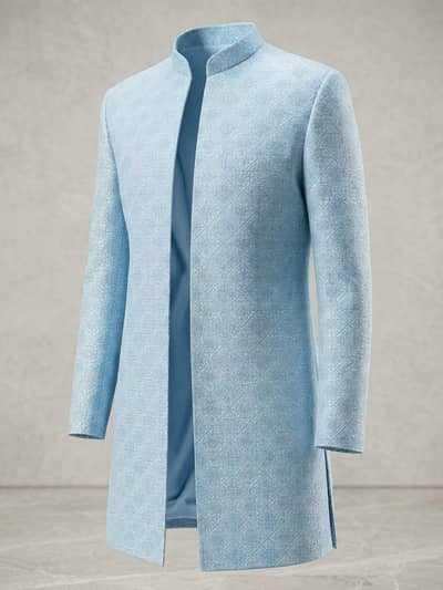Men's Light Blue Self-Design Indo-Western Prince Coat