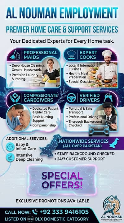 Maid Services, House Maid , Cook, Chef, Helper, Driver, Couple Maids
