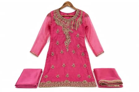 Medium - Pink Organza Party Wear 3pc - One Time Used - 10/10 Condition