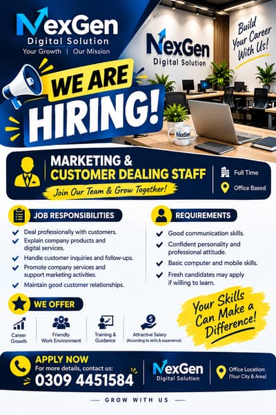 Marketing & Customer Dealing Staff Required – NexGen Digital Solution