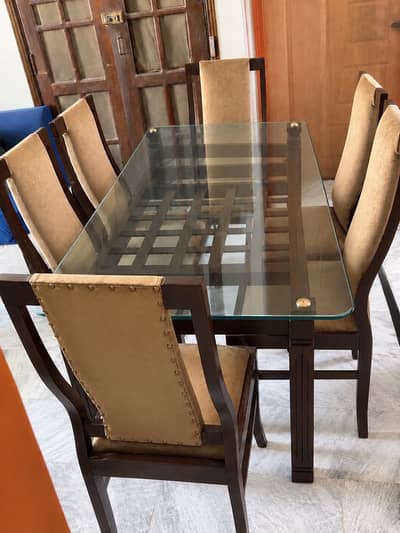 6 chair dining table with glass top