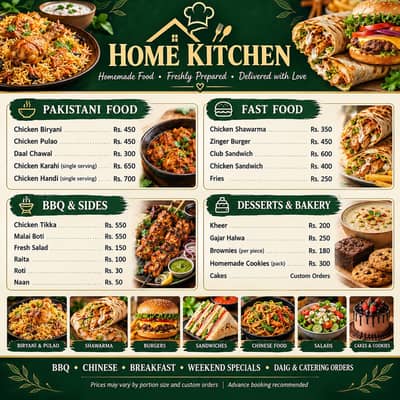 Home Made Food, Biryani, BBQ, Burgers, Cakes & Food Delivery