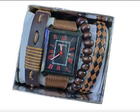 1 PCS Men's Rectangular Analog Quartz Watch Set with Matching Leather Bracelets - Gift Box Set for Men R5881
