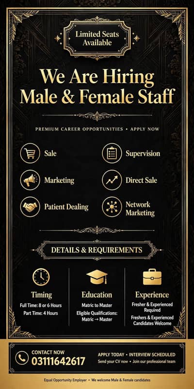 Hiring staff for Health and Wellness business.