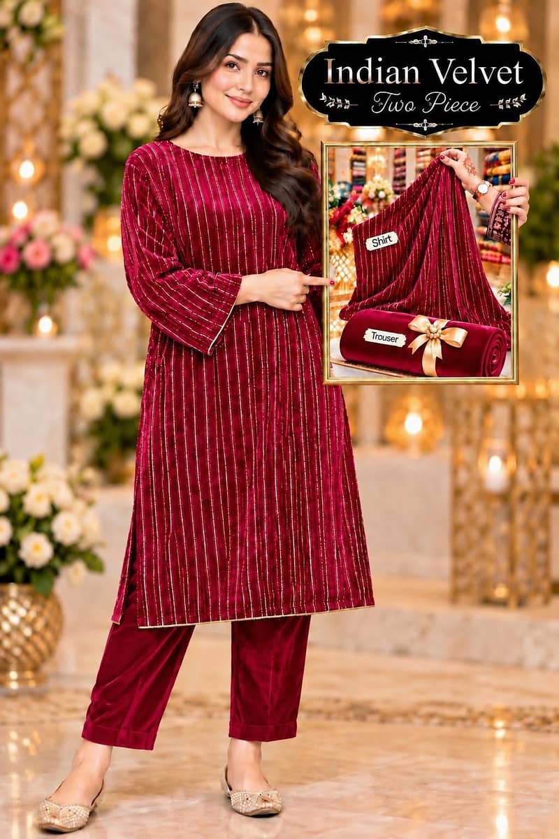 Luxury Indian Velvet 2-Piece Suit – Elegant Fabric - Eastern - 1120375275