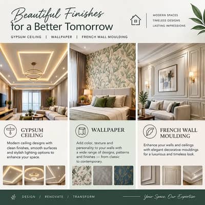 gypsum cieling/wallpaper/french wall molding/ interior work