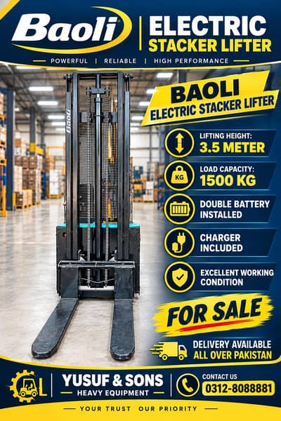 1500 KG Electric Stacker Lifter | 3.5M Lift | 24V Battery
