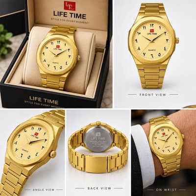 Life Time Gold Arabic Dial Watch