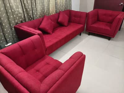 Red 5 Seater sofa with Ottoman