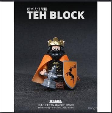 Custom Medieval King Minifigure – Crowned Monarch with Warhammer, Stag Shield, and Cape  R5958