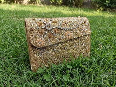 Fancy Golden Bridal / Party Wear Clutch Bag