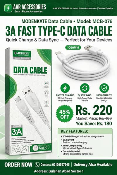`MODENKATE Type-C 6A 65W Fast Charging Data Cable - Original`