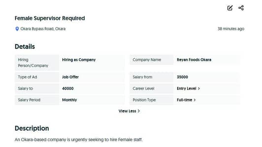 Supervisor Required in Okara