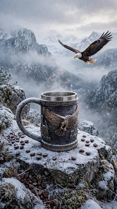 3d embossed Eagle inner stainless steel mug for coffee and kahwa
