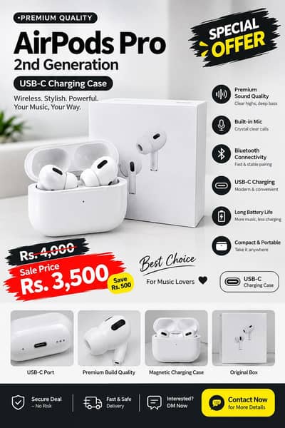 Stylish Wireless Earbuds with USB-C Charging Case – White