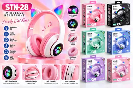 STN-28 RGB LED WIRELESS CAT EAR HEAD PHONES
