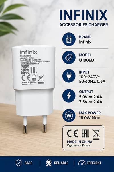 infinix 18Watt Genuine charger fast charging adapter with Type C cable