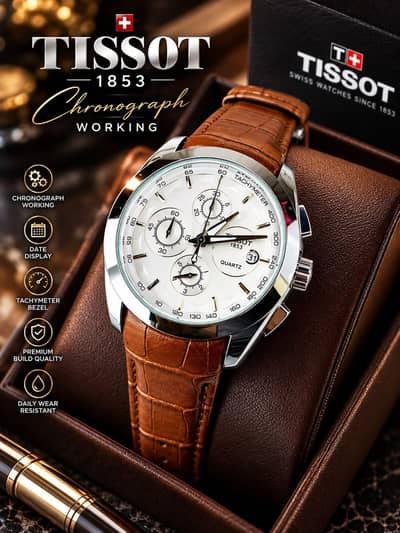 Tissot Famous Model 1853 Chronograph working leather strap Master Lock