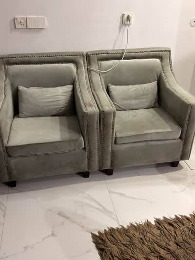 Premium Velvet 1-Seater Sofa Chairs Set (Pair) – Excellent Condition