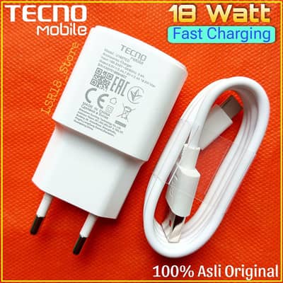 TECNO 18Watt Genuine charger fast charging adapter with Type C cable