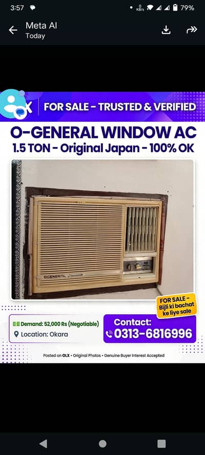 General 1.5 ton window ac