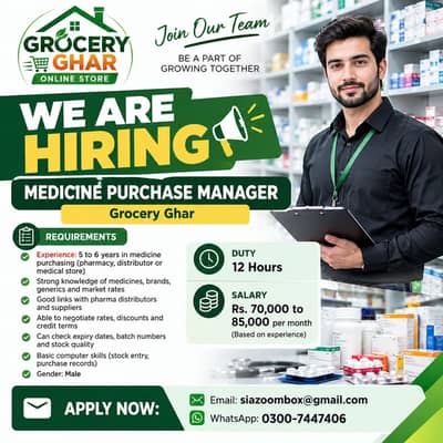 Urgent Hiring | Medicine Purchase Manager | Distributor & Supplier Han