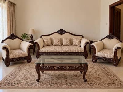 Pure Sheesham Wood 5-Seater Sofa Set with 3 Table