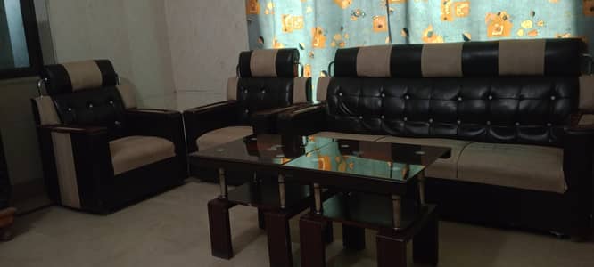 5 Seater leather sofa with 3 tables