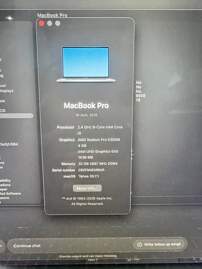 MacBook Pro 16-inch 2019 - i9 / 32GB RAM / 512GB SSD / 4GB GraphicCar