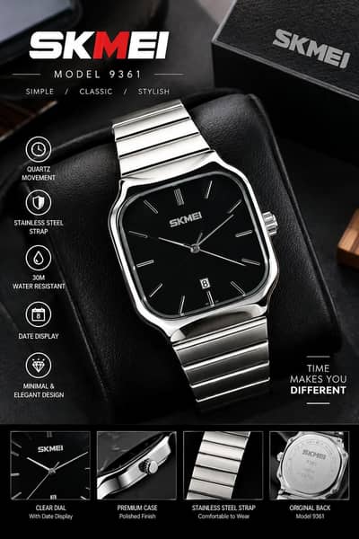 Branded Skmei Gents steel chain watch water resistant guranted color