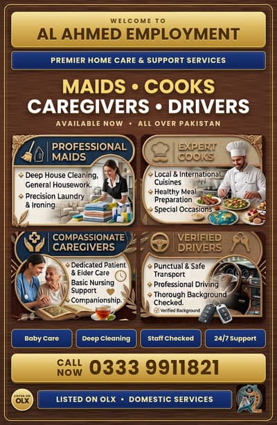 Maid Services, House Maid , Cook, Chef, Helper, Driver, Couple Maids