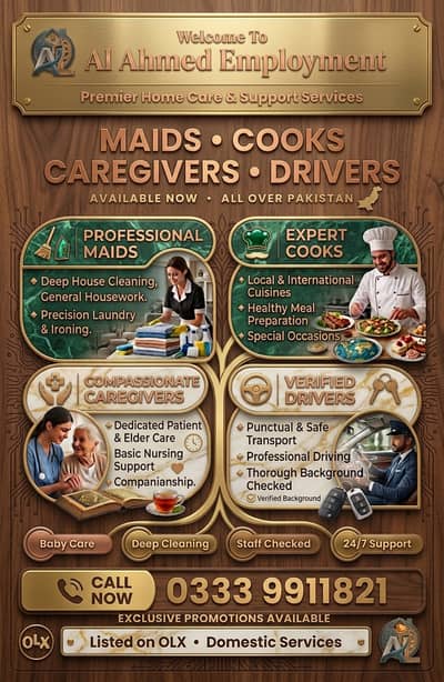 Maid Services, House Maid , Cook, Chef, Helper, Driver, Couple Maids