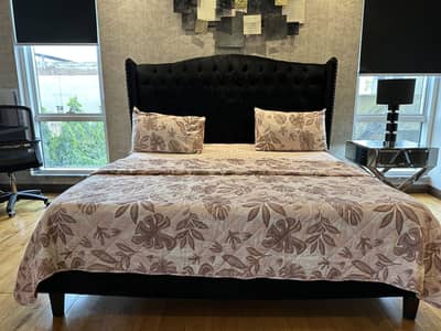 Luxurious Black Suede King Size Bed – Like-New Condition