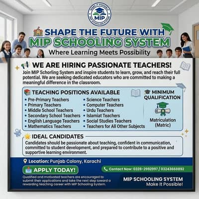 Passionate Teachers Needed - MIP Schooling System Karachi