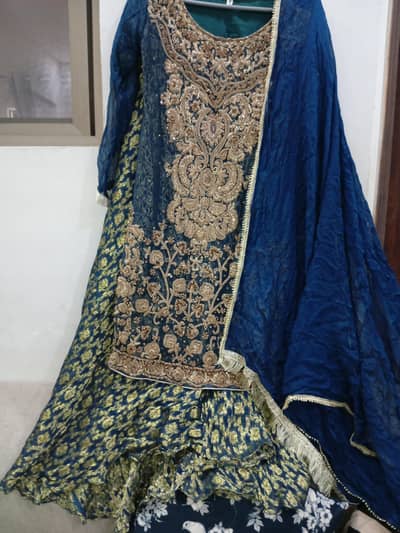 Beautiful Peacock Blue 3-pc Wedding Formal Dress Heavy Handwork