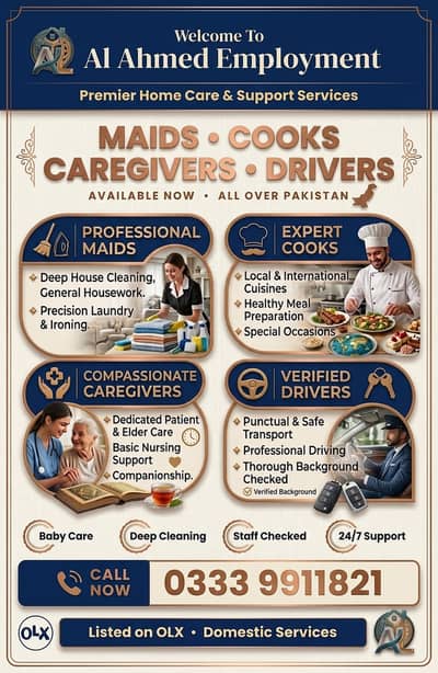 Maid Services, House Maid , Cook, Chef, Helper, Driver, Couple Maids