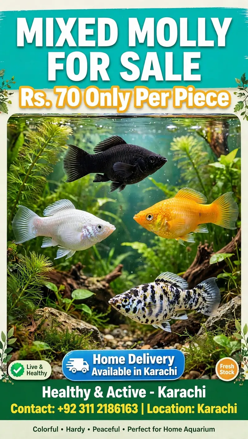 Mixed Guppies Rs 50 Mixed molly Rs 70  Mixed molly Rs 70  Available