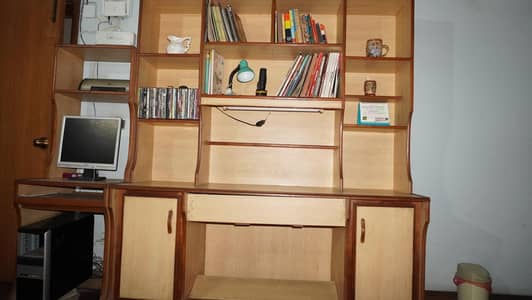 Wooden Study Desk with Built-in Shelving