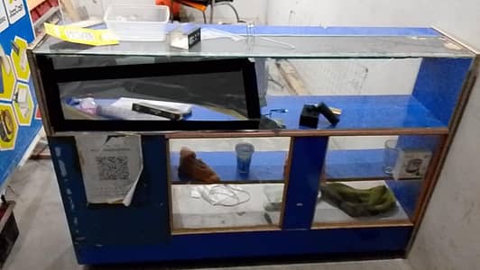 Mobile Shop Glass Display Counter -Blue- 4.5 '  5 feet
