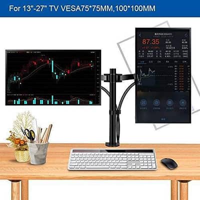 Double Screen Stand, Fully Adjustable Computer Monitor Desk Clip Arms