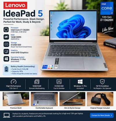 Lenovo IdeaPad 5 Core i7 13th Gen | 16GB RAM | 512GB SSD | 97% Battery