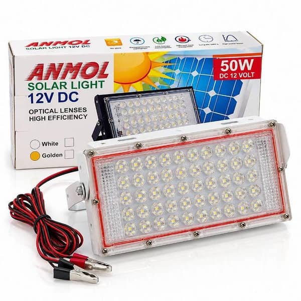 ANMOL 50W 12V DC LED Flood Light Waterproof with Battery Clips – Solar Battery Light