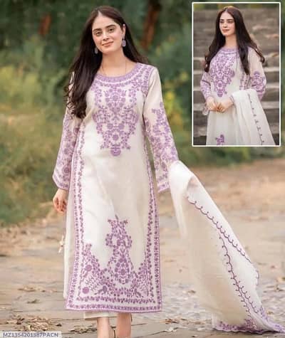 3pc Woman's Stitched Organza Embroidered Suit
